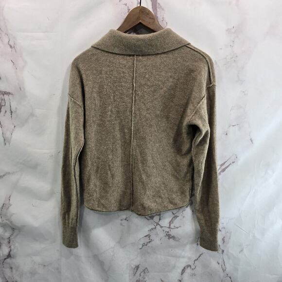 Anthropologie Sweater Women Small Brown Cashmere Button Up Collared Seam Pilcro - Picture 5 of 11